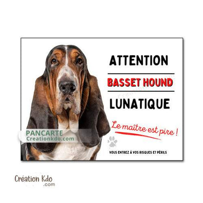 panneau je monte la garde basset hound humour lunatique plaque chien