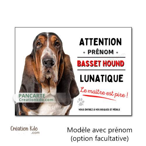 panneau je monte la garde basset hound humour lunatique plaque chien