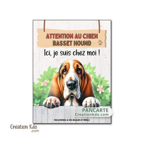 plaque attention au chien basset hound je monte la garde panneau pancarte