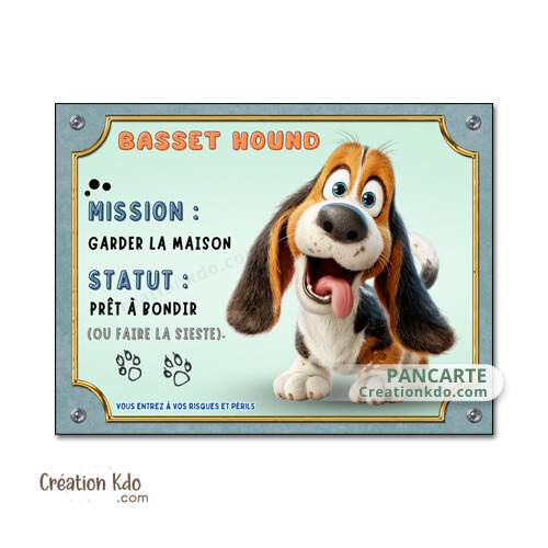 panneau je monte la garde basset hound humour plaque attention au chien cartoon