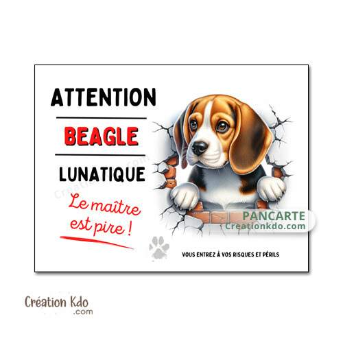 plaque humour attention au chien beagle panneau portail chien lunatique le maitre est pire