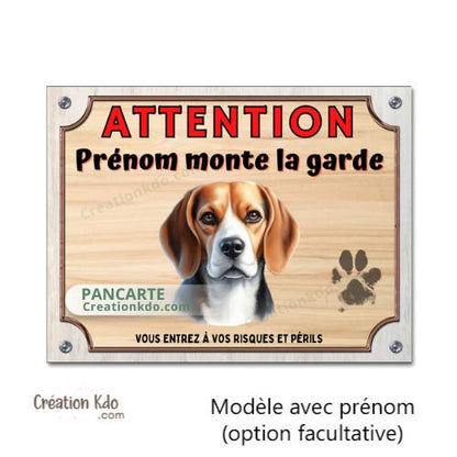 Plaque Beagle Attention Je monte la garde panneau portail chien pancarte aluminium personnalisé
