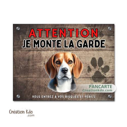 Plaque Beagle Attention Je monte la garde panneau portail chien pancarte aluminium