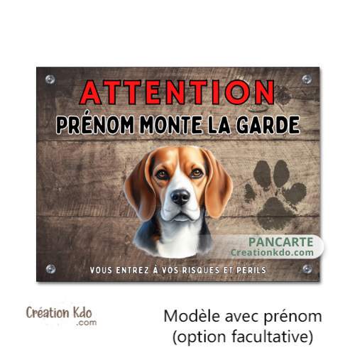 Plaque Beagle Attention Je monte la garde panneau portail chien pancarte métal