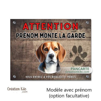 Plaque Beagle Attention Je monte la garde panneau portail chien pancarte métal