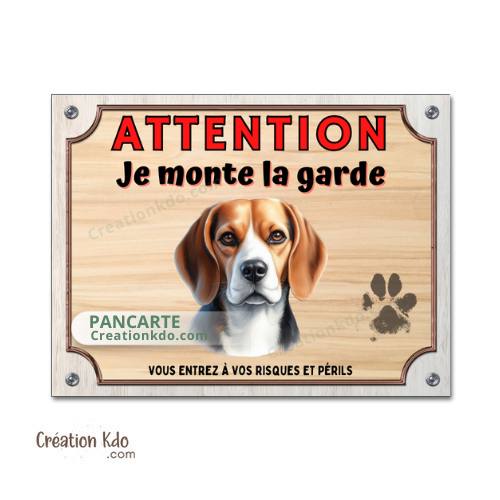 Plaque Beagle Attention Je monte la garde panneau portail chien pancarte aluminium