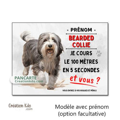 bearded collie panneau je monte la garde plaque attention au chien humour je cours collie barbu