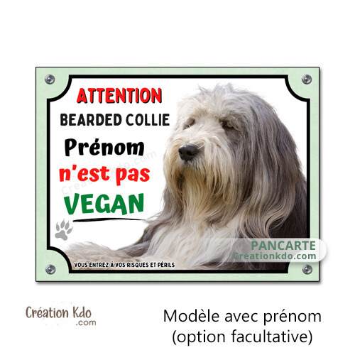 bearded collie barbu colley panneau je monte la garde humour vegan