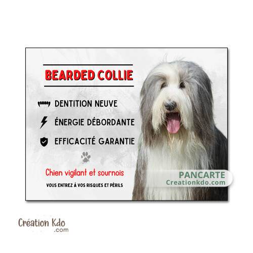  Bearded Collie panneau humour chien vigilant je monte la garde plaque pancarte
