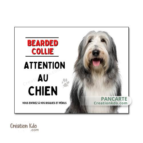bearded collie panneau je monte la garde plaque attention au chien collie barbu