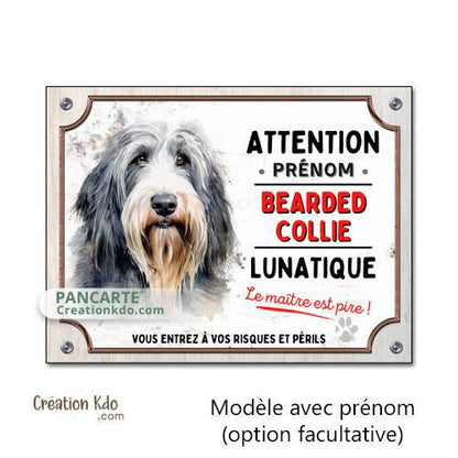bearded collie barbu colley panneau je monte la garde humour chien lunatique