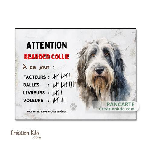 bearded collie barbu colley panneau je monte la garde humour chien à ce jour