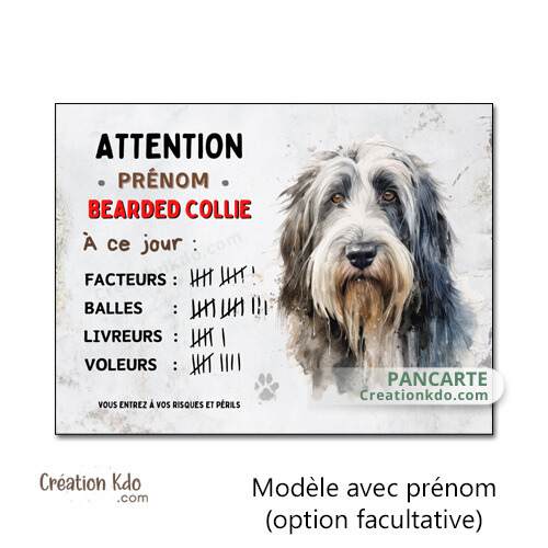 bearded collie barbu colley panneau je monte la garde humour chien à ce jour