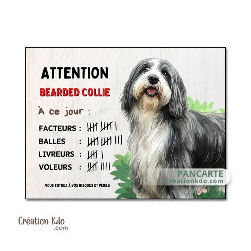 bearded collie barbu colley panneau je monte la garde humour chien à ce jour
