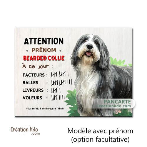 bearded collie barbu colley panneau je monte la garde humour chien à ce jour