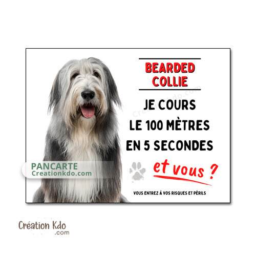 bearded collie panneau je monte la garde plaque attention au chien humour je cours collie barbu
