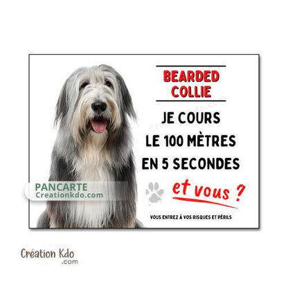 bearded collie panneau je monte la garde plaque attention au chien humour je cours collie barbu
