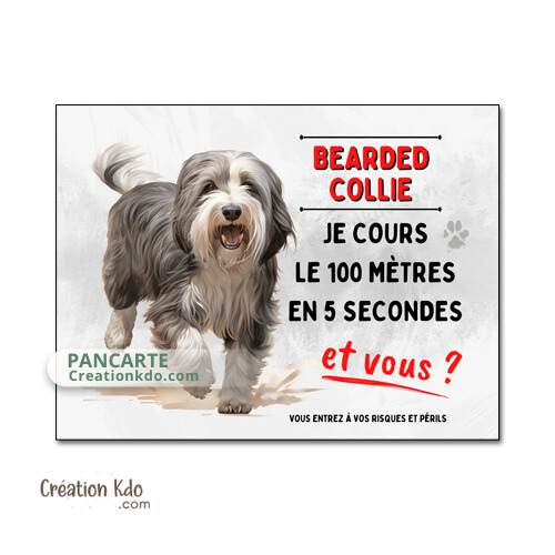 bearded collie panneau je monte la garde plaque attention au chien humour je cours collie barbu