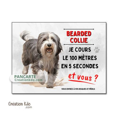 bearded collie panneau je monte la garde plaque attention au chien humour je cours collie barbu