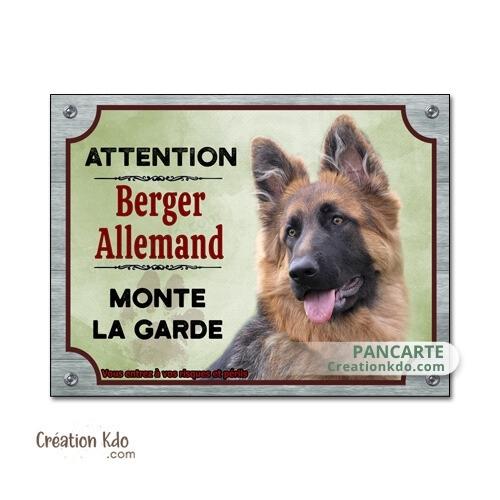 plaque attention au chien berger allemand poil long panneau portail je monte la garde