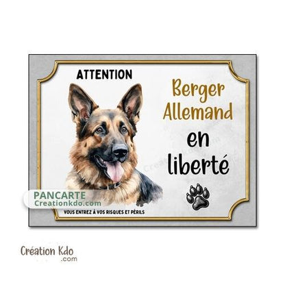 berger allemand en liberté plaque attention au chien panneau portail je monte la garde