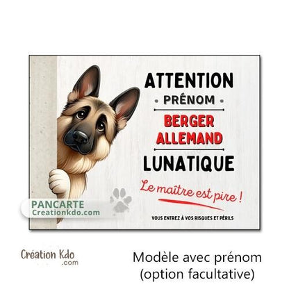berger allemand lunatique plaque attention au chien panneau portail je monte la garde