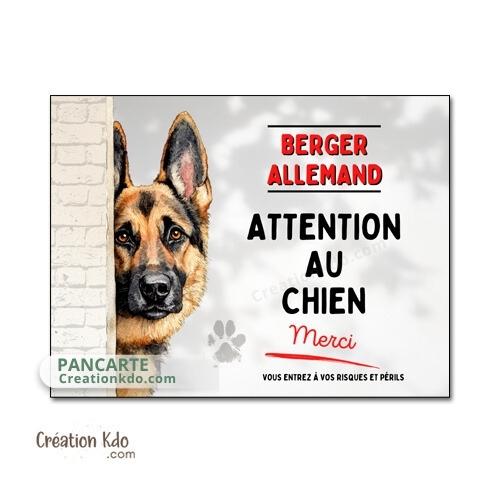 Panneau attention au chien merci berger allemand plaque je monte la garde portail