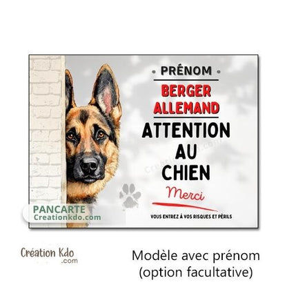 Panneau attention au chien merci berger allemand plaque je monte la garde portail personnalisé photo