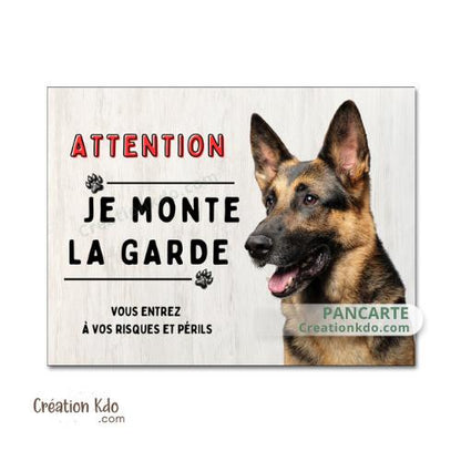 plaque je monte la garde berger allemand panneau portail chien pancarte