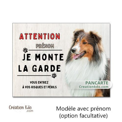 berger des shetland panneau attention au chien plaque je monte la garde