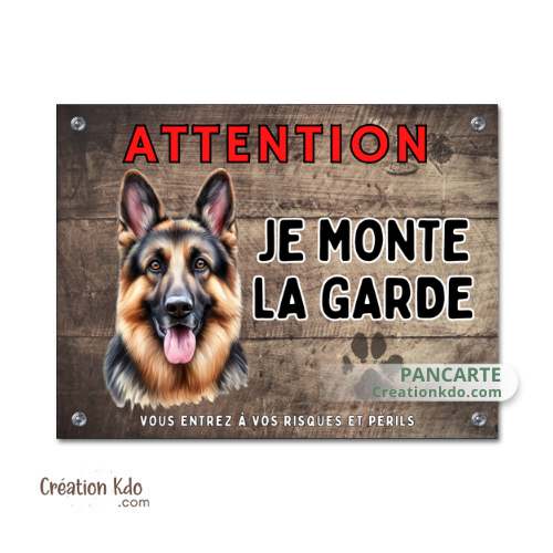 Plaque Berger Allemand Attention Je monte la garde panneau portail