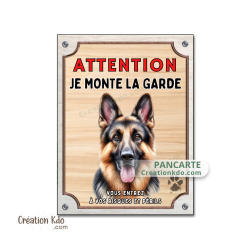 Plaque Berger Allemand Attention Je monte la garde panneau portail portrait
