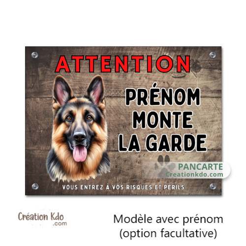 Plaque Berger Allemand Attention Je monte la garde panneau portail personnalisé