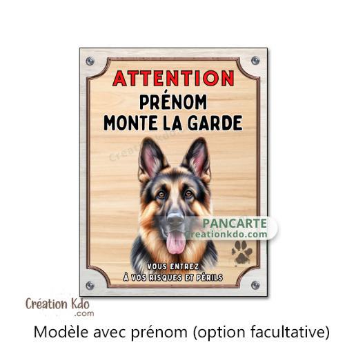 Plaque Berger Allemand Attention Je monte la garde panneau portail portrait à personnaliser pancarte aluminium