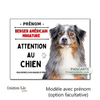 berger américain miniature merle panneau attention au chien je monte la garde plaque photo