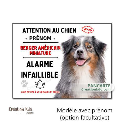 berger américain miniature panneau attention au chien je monte la garde plaque