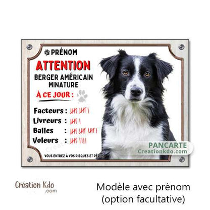 panneau berger américain miniature noir et blanc humour à ce jour plaque chien pancarte personnalisée