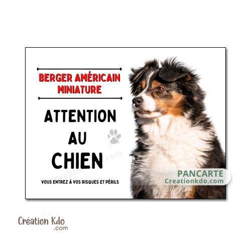 panneau berger américain miniature australien mini tricolore attention au chien plaque je monte la garde portail personnalisé
