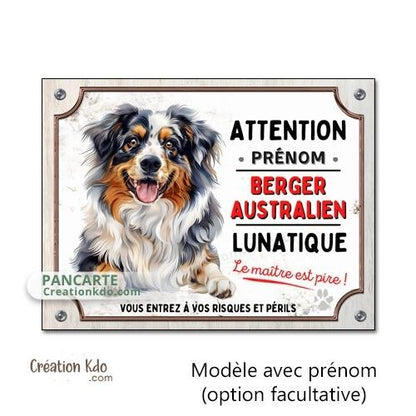 berger australien plaque attention au chien panneau portail je monte la garde