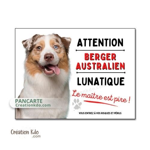 berger australien rouge merle plaque attention au chien panneau portail je monte la garde