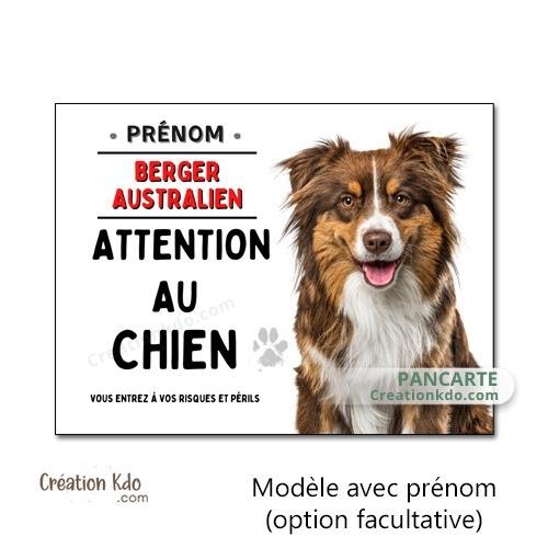 plaque berger australien rouge attention au chien panneau portail monte la garde