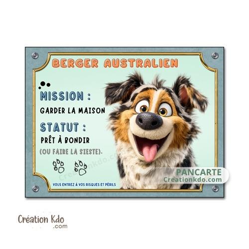 berger australien humour plaque cartoon attention au chien panneau portail je monte la garde