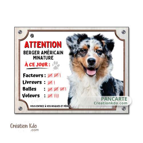 plaque berger américain miniature humour vegan panneau attention au chien australien