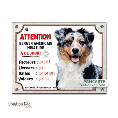plaque berger américain miniature humour vegan panneau attention au chien australien