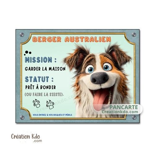 berger australien humour plaque cartoon attention au chien panneau portail je monte la garde