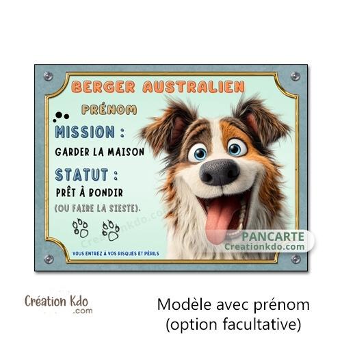 berger australien humour plaque cartoon attention au chien panneau portail je monte la garde personnalisé