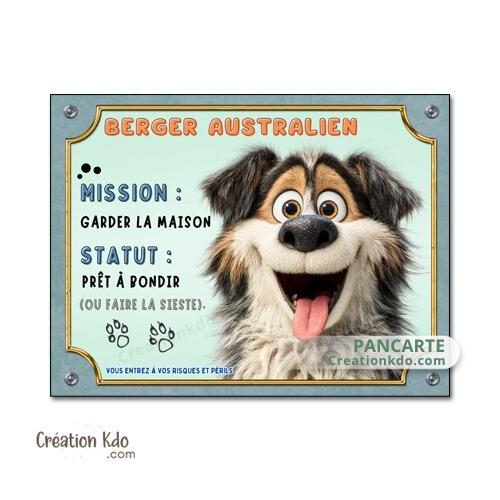 berger australien humour plaque cartoon attention au chien panneau portail je monte la garde