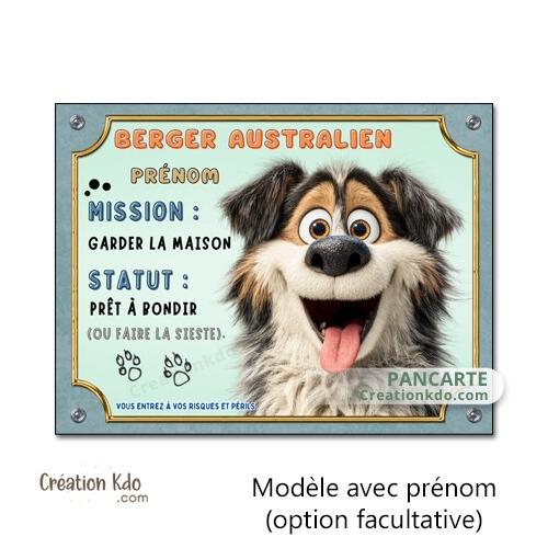 berger australien humour plaque cartoon attention au chien panneau portail je monte la garde