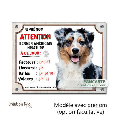 plaque berger américain miniature humour vegan panneau attention au chien australien