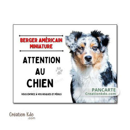 panneau berger américain miniature bleu merle attention au chien plaque je monte la garde